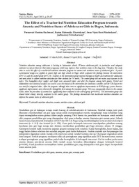 The Effect of a Teacher-led Nutrition Education Program towardsAnemia and Nutrition Status of Adolescent Girls in Bogor, Indonesia