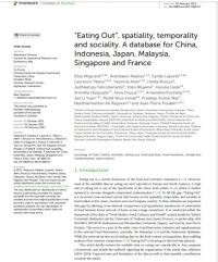 “Eating Out”, spatiality, temporality and sociality. A database for China, Indonesia, Japan, Malaysia, Singapore and France