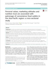 Personal values, marketing attitudes and nutrition trust are associated with patronage of convenience food outlets in the Asia-Pacific region: a cross-sectional study