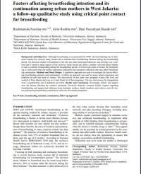 Factors affecting breastfeeding intention and its continuation among urban mothers in West Jakarta: a follow-up qualitative study using critical point contact for breastfeeding