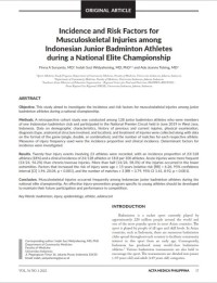 Incidence and Risk Factors for Musculoskeletal Injuries among Indonesian Junior Badminton Athletes during a National Elite Championship