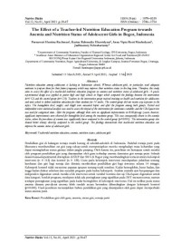 The Effect of a Teacher-led Nutrition Education Program towardsAnemia and Nutrition Status of Adolescent Girls in Bogor, Indonesia