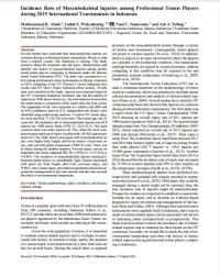 Incidence Rate of Musculoskeletal Injuries among Professional Tennis Players during 2019 International Tournaments in Indonesia