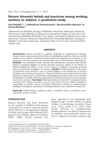 Dietary diversity beliefs and practices among working mothers in Jakarta: a qualitative study