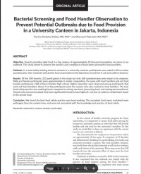 Bacterial Screening and Food Handler Observation to Prevent Potential Outbreaks due to Food Provision in a University Canteen in Jakarta, Indonesia