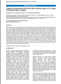 CORRELATION BETWEEN APPETITIVE TRAITS AND DIET QUALITY OF YOUNG CHILDREN IN NORTH JAKARTA