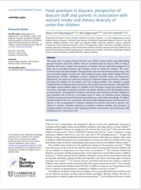 Image of Food provision in daycare: perspective of daycare staff and parents in association with nutrient intake and dietary diversity of under-five children