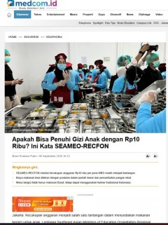 Apakah Bisa Penuhi Gizi Anak dengan Rp10 Ribu? Ini Kata SEAMEO-RECFON