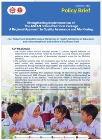 Image of Strengthening Implementation of The ASEAN School Nutrition Package A Regional Approach to Quality Assurance and Monitoring: For: ASEAN and SEAMEO bodies; Ministries of Health, Ministries of Education and relevant national authorities in Southeast Asia