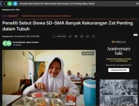 Image of Peneliti Sebut Siswa SD-SMA Banyak Kekurangan Zat Penting dalam Tubuh

Peneliti Sebut Siswa SD-SMA Banyak Kekurangan Zat Penting dalam Tubuh