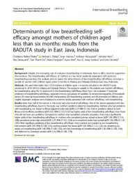 Determinants of low breastfeeding selfefficacy amongst mothers of children aged less than six months: results from the BADUTA study in East Java, Indonesia