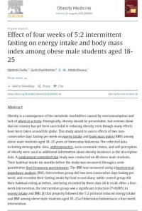 Effect of four weeks of 5:2 intermittent fasting on energy intake and body mass index among obese male students aged 18-25