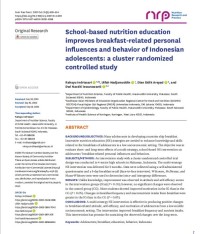 School-based nutrition education improves breakfast-related personal influences and behavior of Indonesian adolescents: a cluster randomized controlled study