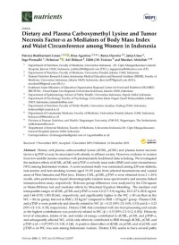 Dietary and Plasma Carboxymethyl Lysine and Tumor Necrosis Factor-α as Mediators of Body Mass Index and Waist Circumference among Women in Indonesia