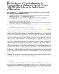 The Effectiveness of Nutrition Education for Overweight/Obese Mother with Stunted Children(NEO-MOM) in Reducing the Double Burden of Malnutrition