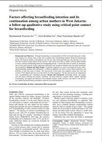 Factors affecting breastfeeding intention and its continuation among urban mothers in West Jakarta: a follow-up qualitative study using critical point contact for breastfeeding